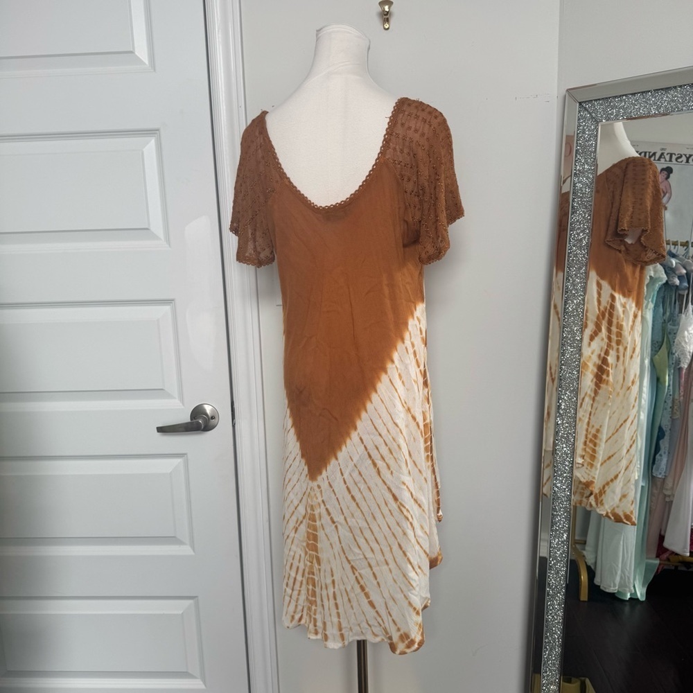 Bohemian vintage Brown Tie-Dye Women's Top ombré fairycore woodland natural OS - Picture 6 of 8